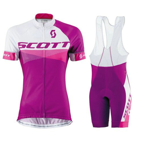 Equipement 2016 Tenue Maillot Cyclisme Courte + Cuissard à Bretelles Scott RC Blanc-violet Femme