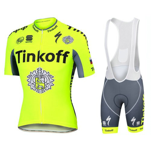 Equipement 2017 Tinkoff Race Equipe Tenue Maillot Cyclisme Courte + Cuissard à Bretelles