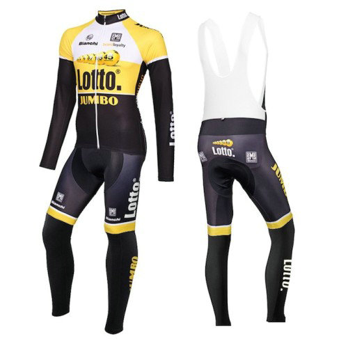 Equipement 2016 Lotto NL-Jumbo Jaune Tenue Maillot Cyclisme Longue + Collant à Bretelles