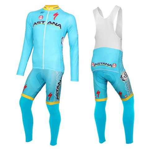 Equipement 2016 Equipe Astana Tenue Maillot Cyclisme Longue + Collant à Bretelles