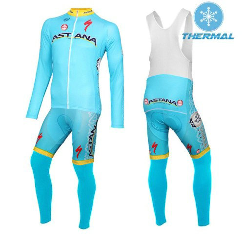 2016 Equipe Astana Thermal Cycling Tenue Maillot Cyclisme Longue + Collant à Bretelles