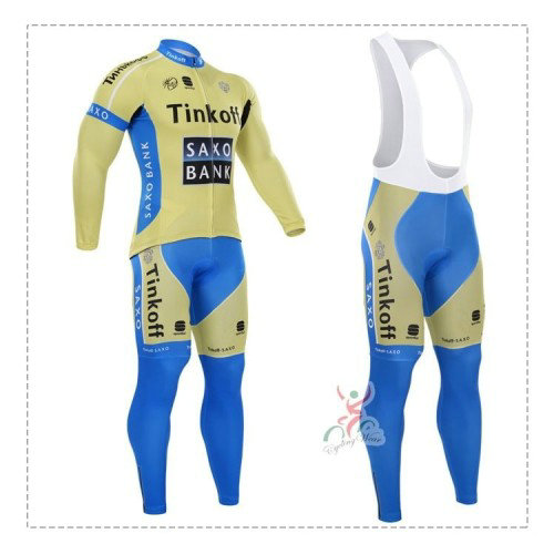 TINKOFF SAXO BANK Tenue Maillot Cyclisme Longue + Collant à Bretelles 12