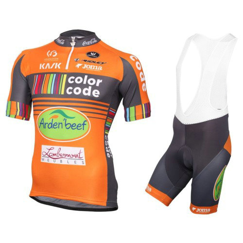 Equipement 2017 Tenue Maillot Cyclisme Courte + Cuissard à Bretelles Color-Code Aquality Orange Protect