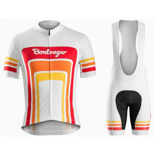 Equipement 2017 Bontrager Santa Cruz 1980 Blanc et Rouge Tenue Maillot Cyclisme Courte + Cuissard à Bretelles