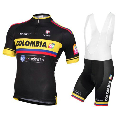 Equipement 2016 Tenue Maillot Cyclisme Courte + Cuissard à Bretelles Equipe Colombia Noir