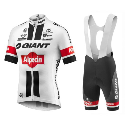 Equipement 2017 Giant Alpecin TDF Edition Blanc Tenue Maillot Cyclisme Courte + Cuissard à Bretelles
