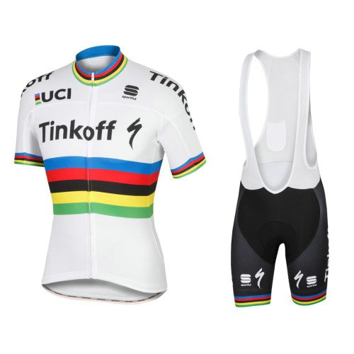 Equipement 2017 Tinkoff Race Equipe World Champion Tenue Maillot Cyclisme Courte + Cuissard à Bretelles
