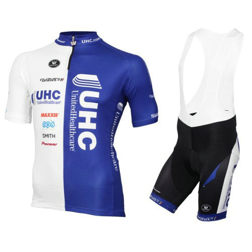 Equipement 2017 Vermarc UHC Blanc-Bleu Tenue Maillot Cyclisme Courte + Cuissard à Bretelles