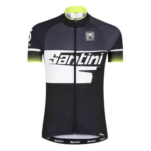 Maillot Cyclisme Manche Courte Santini Atom 2.0 Noir-Blanc-vert 2017
