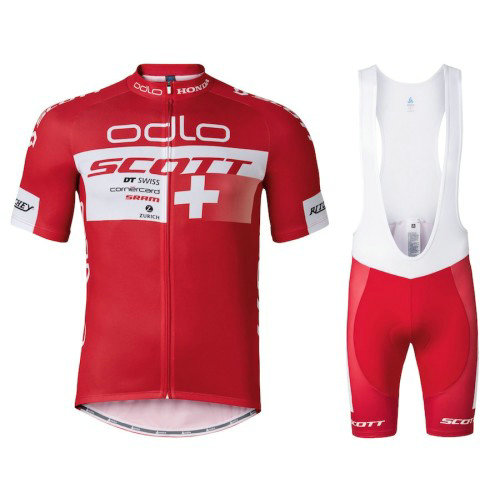 Tenue Maillot Cyclisme Courte + Cuissard à Bretelles Scott ODLO Equipe Rouge 2017