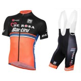 Acheter Nouveau Equipement 2017 Tenue Maillot Cyclisme Courte + Cuissard à Bretelles Equipe DE-ROSA Noir-Orange En Ligne