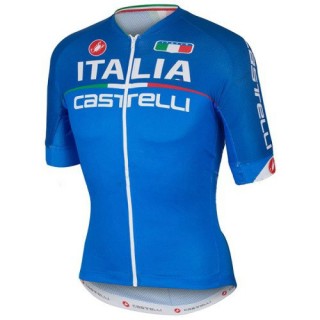 Collection Maillot Cyclisme Manche Courte Italie Skoda Bleu 2016 Soldes