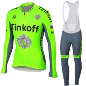 Collection Tenue Maillot Cyclisme Longue + Collant à Bretelles vert TINKOFF Soldes