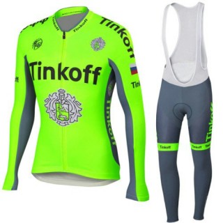 Collection Tenue Maillot Cyclisme Longue + Collant à Bretelles vert TINKOFF Soldes