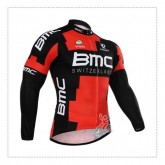 Maillot de Cyclisme Manche Longue Rouge Noir BMC Rabais prix