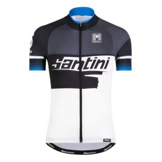 Paris Maillot Cyclisme Manche Courte Santini Atom 2.0 Noir-Blanc-Bleu 2017